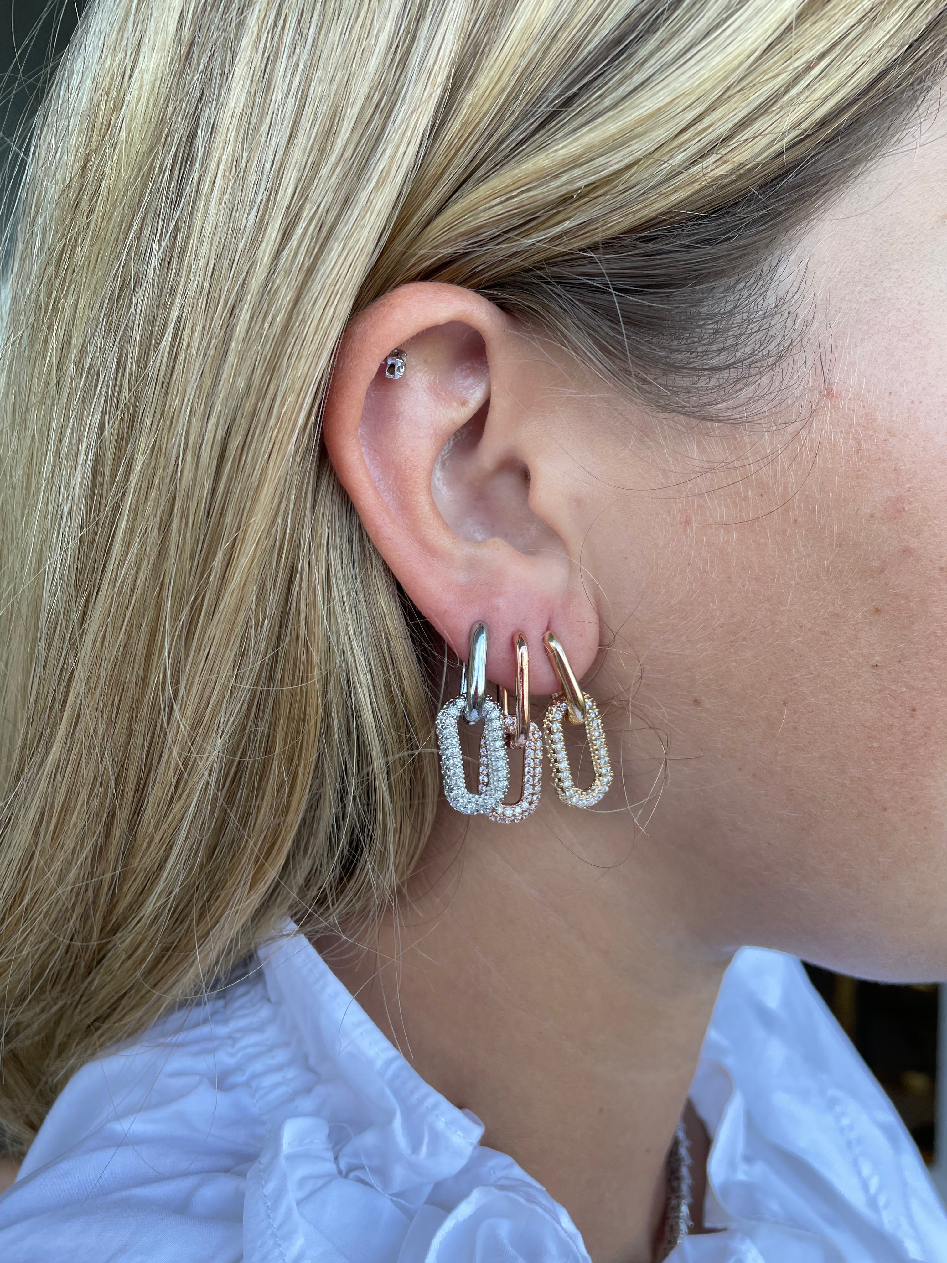 Paper clip Half Pave Earing