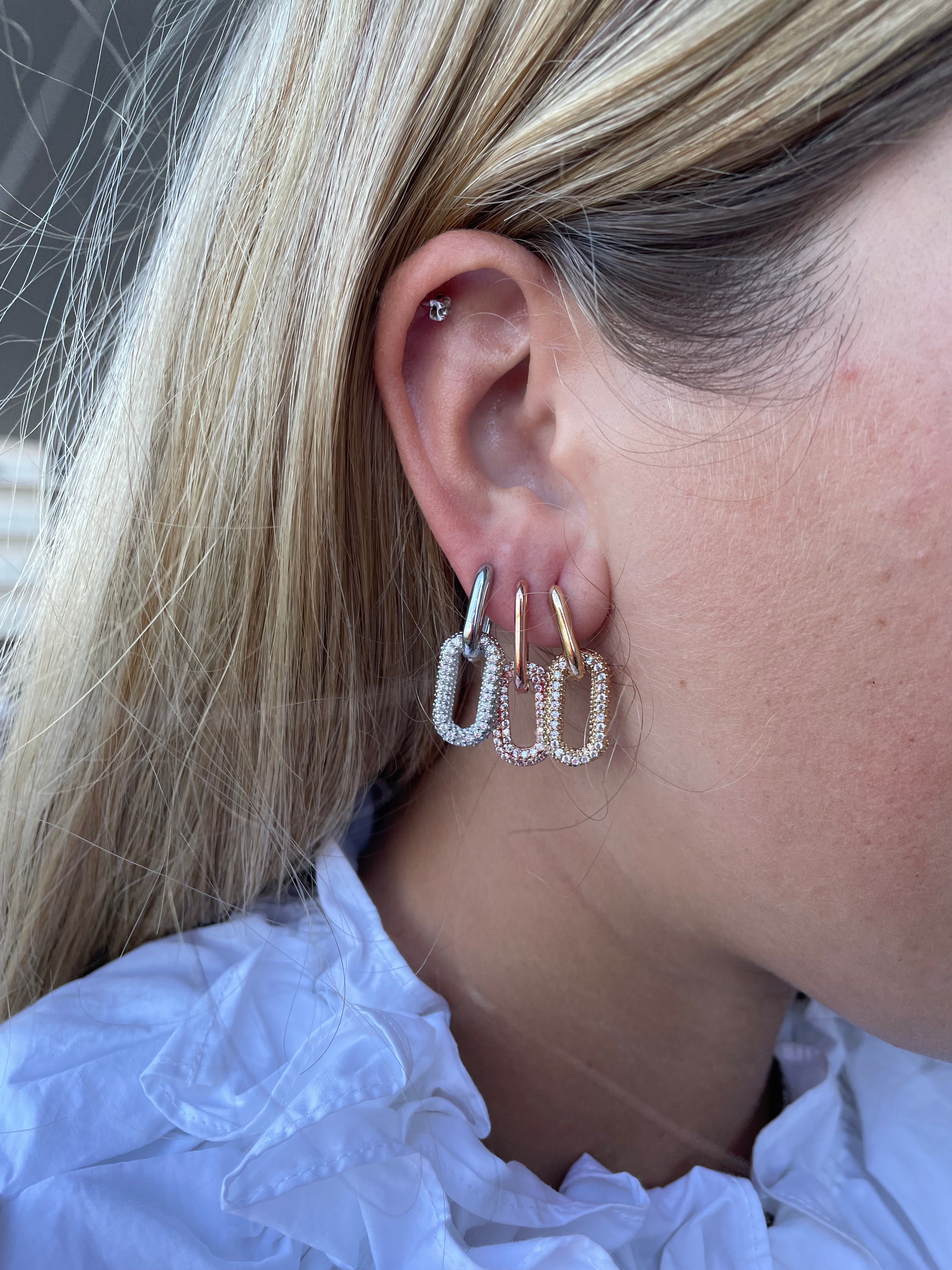 Paper clip Half Pave Earing