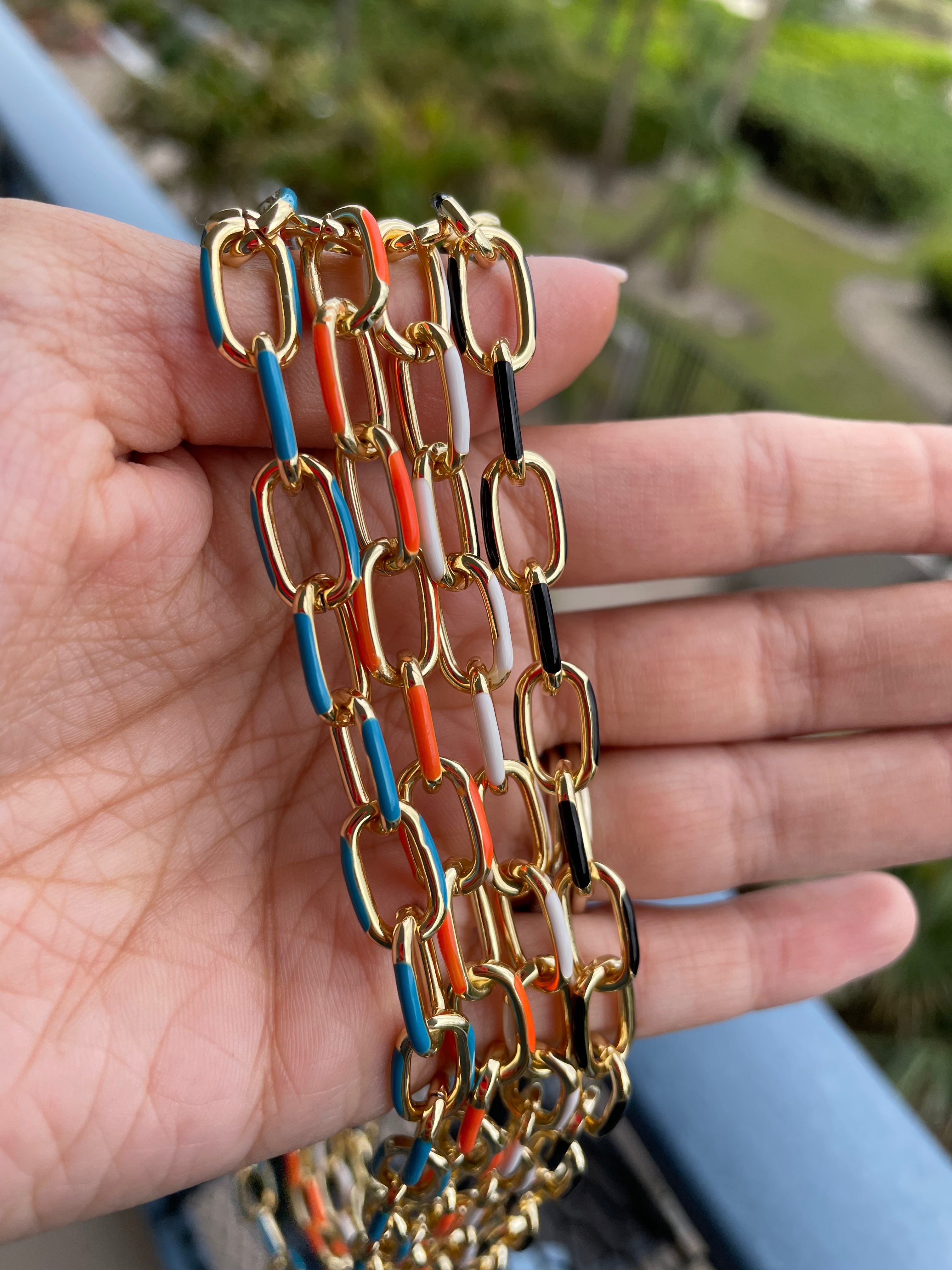 Enamel Colored Link Chain Necklace