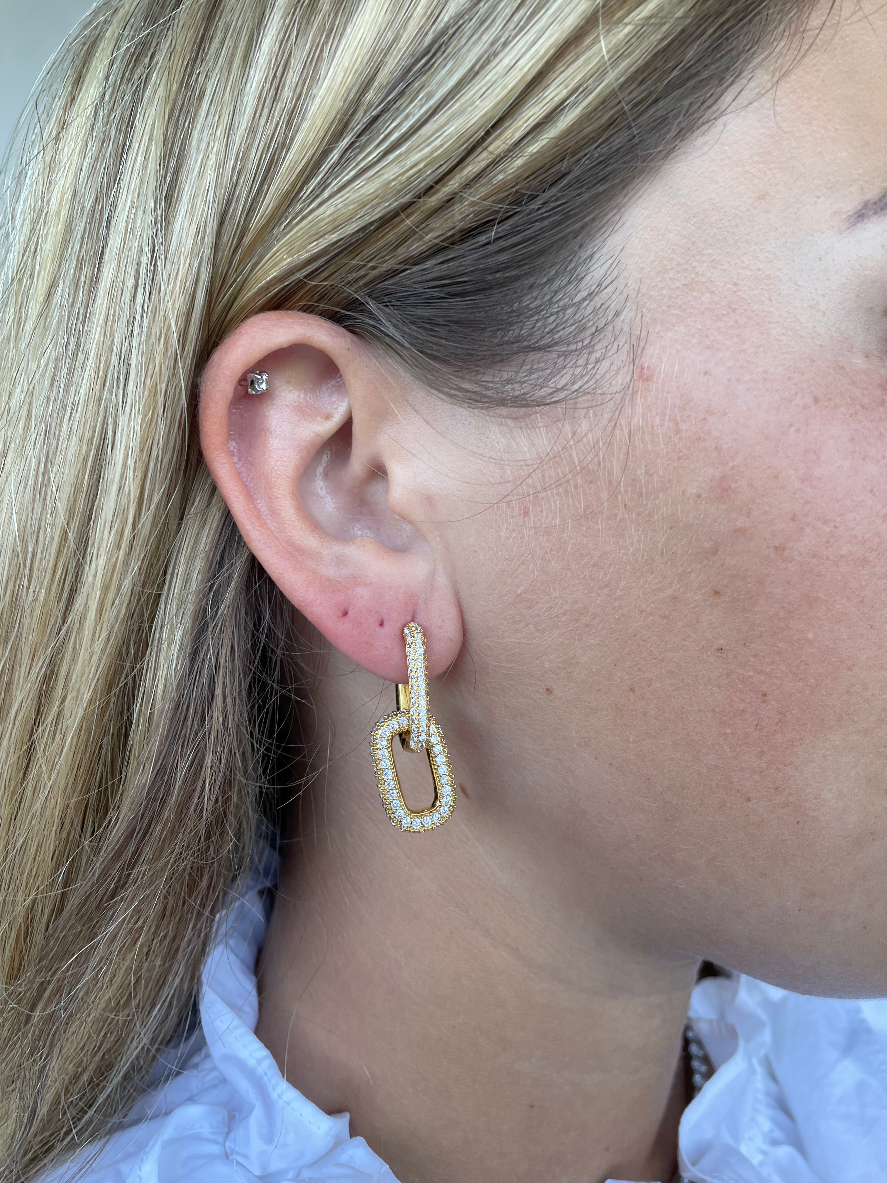 Chunky Paperclip Pave Earring