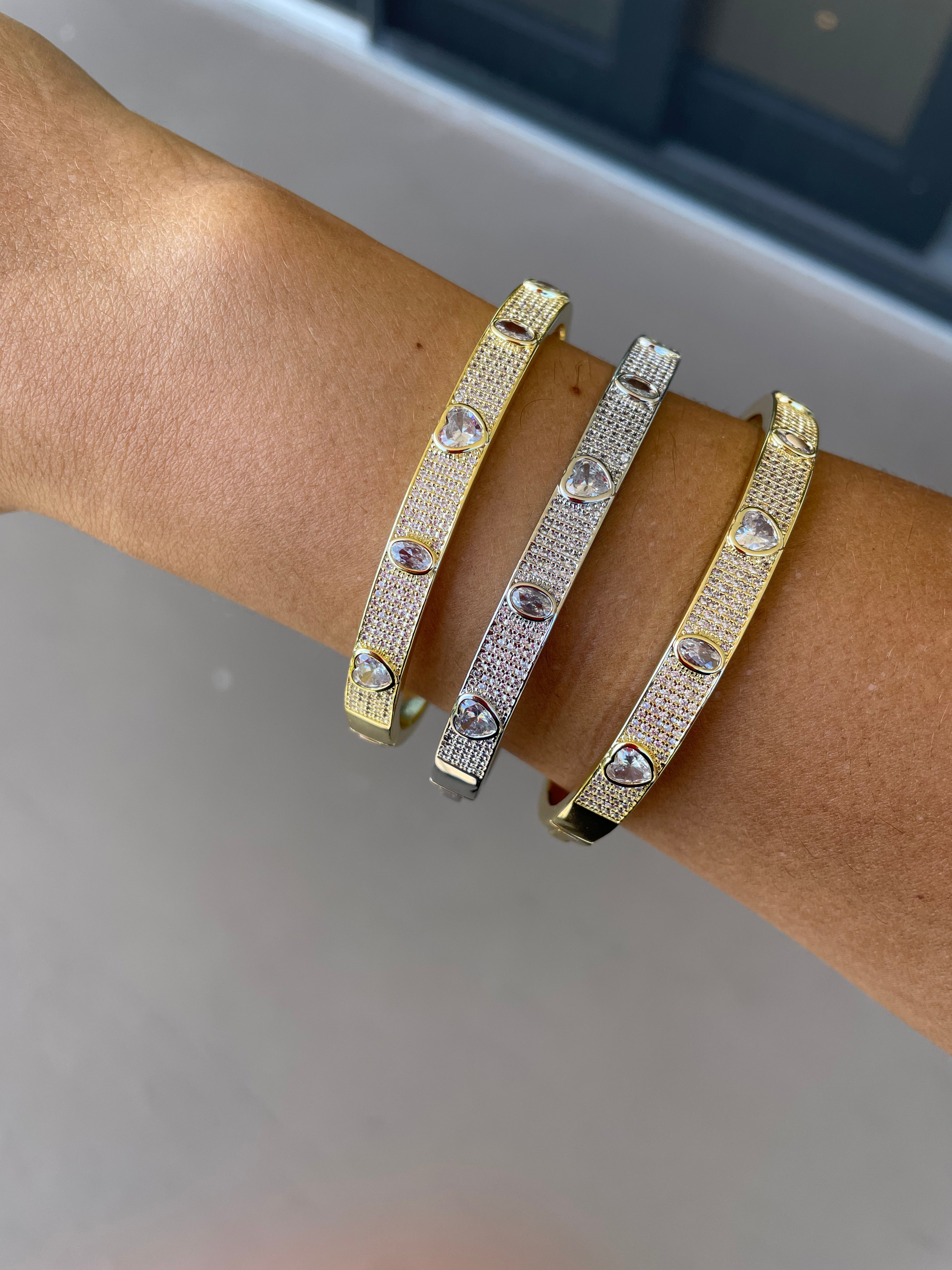 Pave and Heart Stone Bangle – Ellule Fine Jewelry